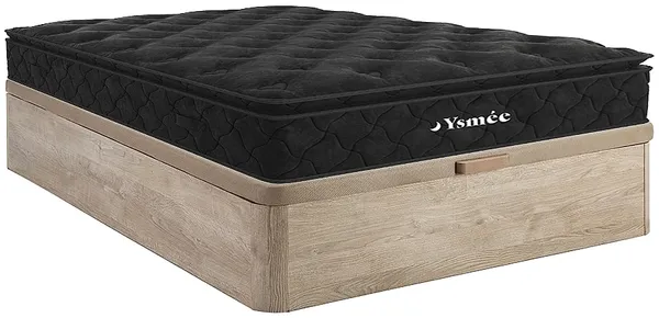 Vente-unique - BLACK DREAM Set aus Matratze und Bettgestell Holz, PlatteSamt SchwarzBeige - B 140 cm x H 30 cm28 cm x L 190 cm