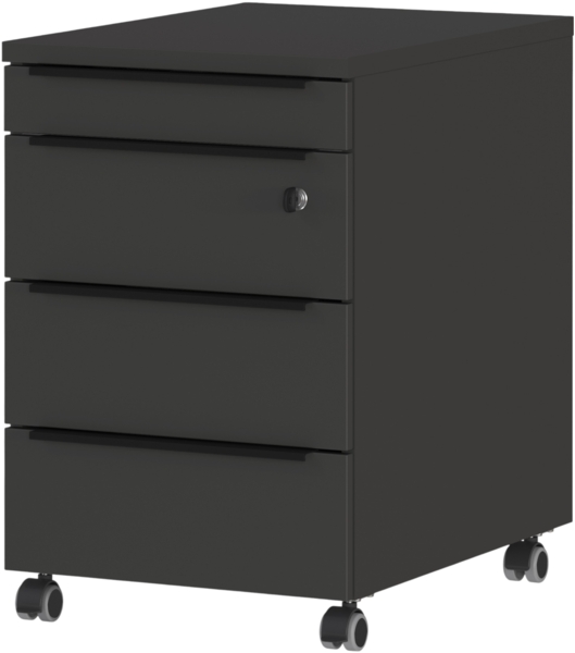 bümö Space Rollcontainer mit Schubladen, Container abschließbar aus Holz in graphit - Rollwagen für's Büro als Schreibtisch Unterschrank, Bürocontainer od. Schreibtischcontainer, SPCSRC-547