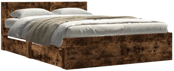 vidaXL Bettgestell mit Kopfteil Räuchereiche 120x200 cm Holzwerkstoff 3295573