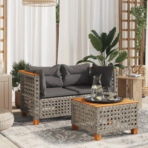 vidaXL Garten-Ecksofas mit Kissen 2 Stk. Grau Poly Rattan 365936