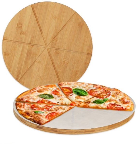 8 x Pizzabrett Bambus mit Backpapier