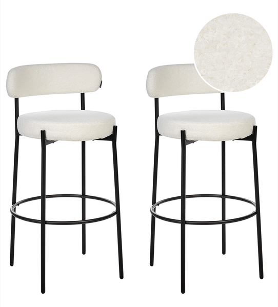 Set mit 2 Barstühlen ALLISON Bouclé Weiß