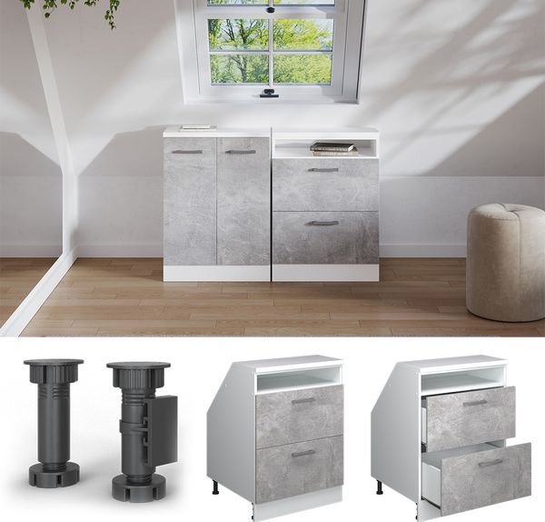 Dachschrägenschrank Rion Beton 60 x 81.6 cm mit 2 Schubladen, Schrankkorpus 60 cm Tiefe Vicco Bild 5