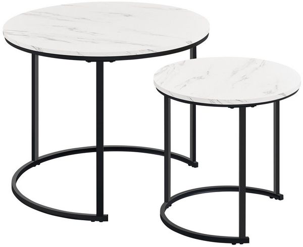 Yaheetech Couchtisch, 2er Set Beistelltisch Sofatisch mit Runder Tischplatte & Metallgestell
