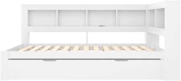 Merax Daybett, 140 x 200 cm, Doppelbett Schlafsofa, Tagesbett mit ausziehbarem Bett, Mit Steckdose und 2 USB-Anschlüssen, (ohne Matratze), Spanplatte, Weiß Bild 7
