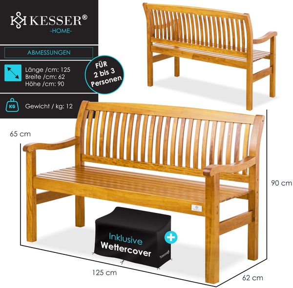 KESSER® Gartenbank Holz Holzbank wetterfest | Für 3 bis 4 Personen | Parkbank aus Massivholz | Sitzbank 320 kg belastbar | Balkonbank Bank für Balkon Terrasse & Garten inkl. Cover 125 cm, Hellbraun Bild 7