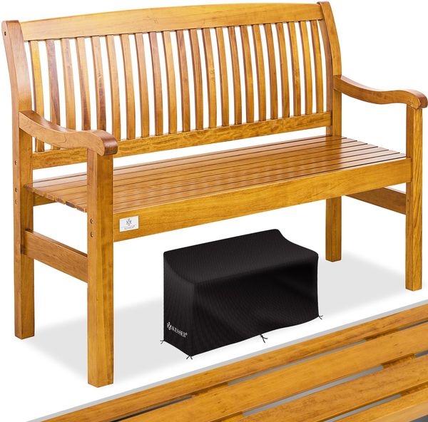 KESSER® Gartenbank Holz Holzbank wetterfest | Für 3 bis 4 Personen | Parkbank aus Massivholz | Sitzbank 320 kg belastbar | Balkonbank Bank für Balkon Terrasse & Garten inkl. Cover 125 cm, Hellbraun