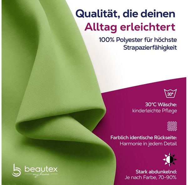 Beautex Verdunkelungsvorhang 2er Set Verdunkelungsgardine mit U-Band, Blackout Vorhang abdunkelnd (2 St), Kräuselband, verdunkelnd