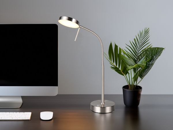 LED Akku Schreibtischlampe MORENO dimmbar mit Flexarm, Silber Höhe 45cm