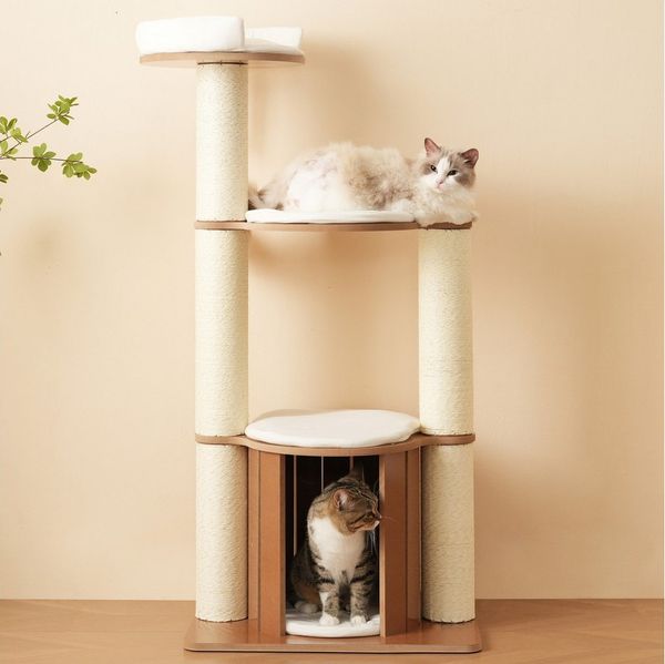 Flieks Kratzbaum PURELOVE, Katzenbaum 60x48x135cm mit 3 Plattformen, 1 Katzenhaus und Kippschutz