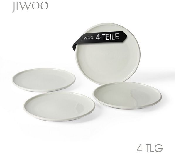 JIWOO Teller 4er Ø26,5cm, Frühstücksteller Salatteller Steakteller Dessertteller, (4 St), Keramik Tellerset Weiß Mikrowellen spülmaschinenfest Ø26,5 cm