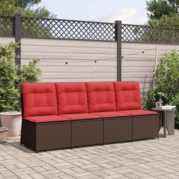 vidaXL Garten-Sofa mit Kissen Braun und Rot Poly-Rattan 3394482