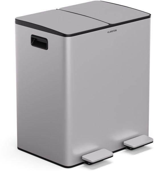 Klarstein EcoVista Mülleimer - 40L Abfalleimer mit 2 Fächern & 3L Komposteimer, Soft-Close, Edelstahl, Küchen-Abfalleimer, Mülltrennsystem