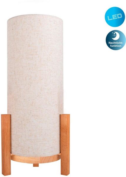 näve LED Tischleuchte Madita, Ein-/Ausschalter, LED wechselbar, Warmweiß, Akkubetrieb, inkl. USB-C-Kabel, Holzgestell, Textilschirm, dimmbar