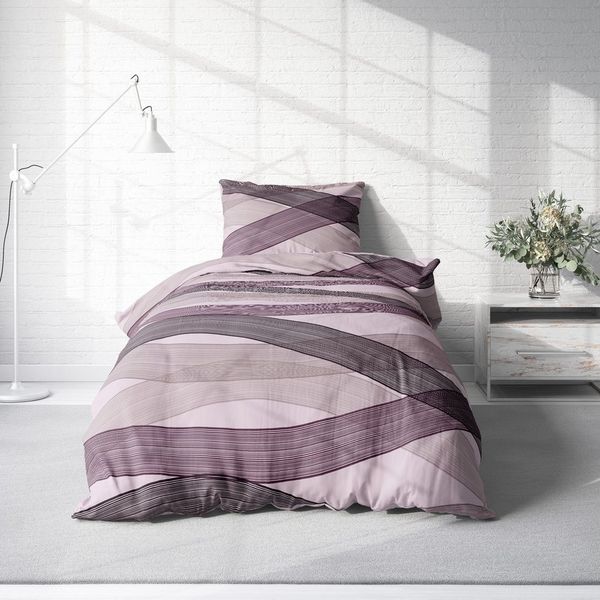 One Home Bettwäsche Winter Welle, Flanell, 4 teilig, modern geschwungen, kuschelig flauschig warme weiche Baumwolle Biber