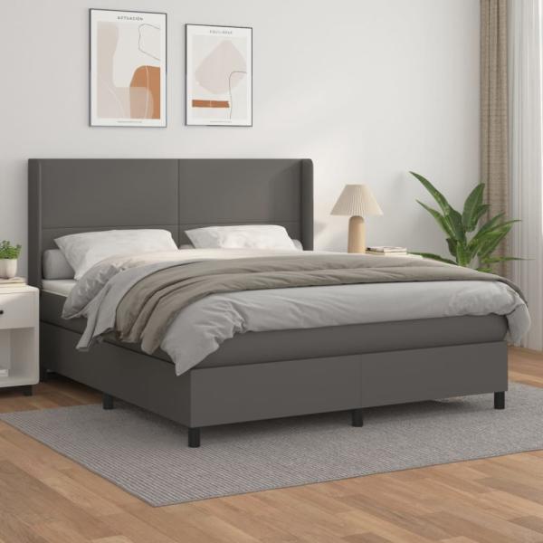 vidaXL Boxspringbett mit Matratze Grau 160x200 cm Kunstleder 3132391