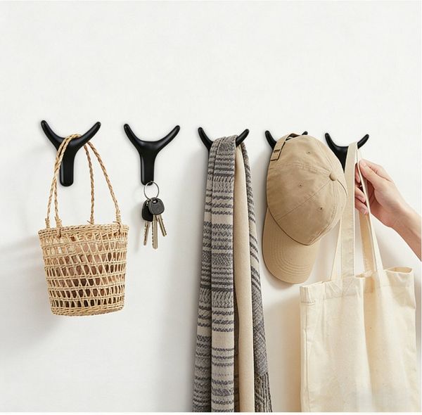 Forrlite Kleiderhaken, Garderobenhaken,Türhaken, Kleiderhaken for die Wand, 5er-Pack, (Schlafzimmer, Wohnzimmer, Badezimmer, (5-St), Wandhaken für Garderobe, Jacken, Hut, Metall, Schwarz)