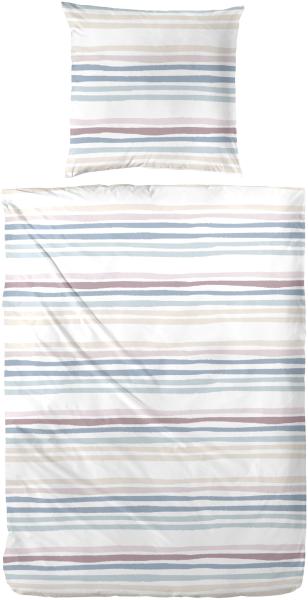 Primera Perkal Bettwäsche 155x220 Streifen blau oliv beige 133044-37