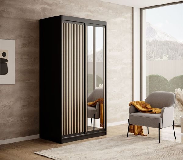 Schiebetürenschrank Schrank FABO in Schwarz matt- Artisan Eiche 100 x 205 x 60 cm