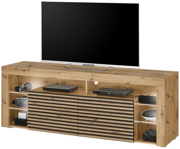 moebel-dich-auf Lowboard GENUA (TV-Kommode, mit LED-Beleuchtung), 4 Glaseinlegeböden mit LED-Kantenbeleuchtung