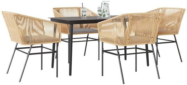 vidaXL 5-tlg. Garten-Essgruppe mit Kissen Braun Poly Rattan Glas 3334522