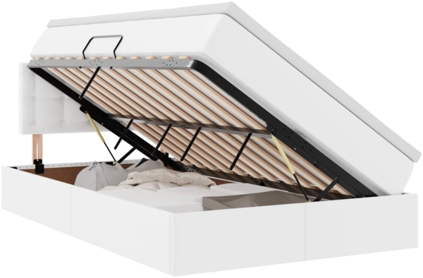 vidaXL Aufbewahrungsbett mit Matratze Reinweiß 120 x 200 cm Kunstleder 3370390