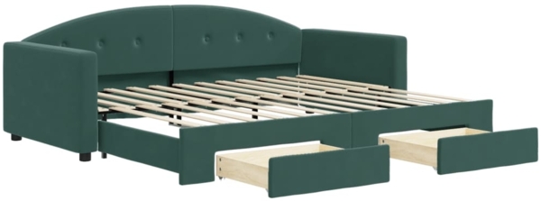 vidaXL Tagesbett Ausziehbar mit Schubladen Dunkelgrün 90x200 cm Samt 3197351