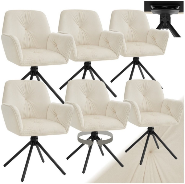 tectake Esszimmerstuhl Drehbarer Armlehnstuhl Daya, in Samtoptik, gepolstert (Set, 6 St), Dicke Polsterung der Sitzfläche sowie der Arm- und Rückenlehne