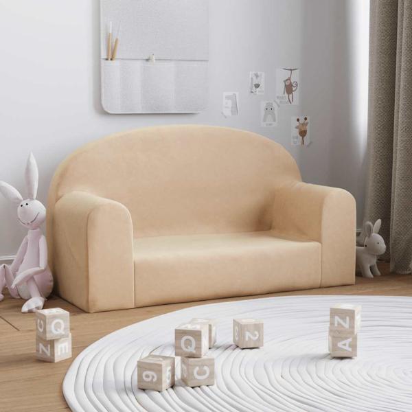 vidaXL Kindersofa 2-Sitzer Creme Weicher Plüsch 357013