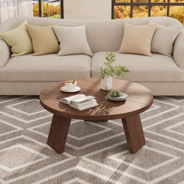 GarveeHome 85cm Runder Couchtisch, Moderner Runder Holztisch Mit Schrägen Beinen, Akzent-Cocktailtische Für Wohnzimmer, Schlafzimmer, Einfache Montage, Schwarz