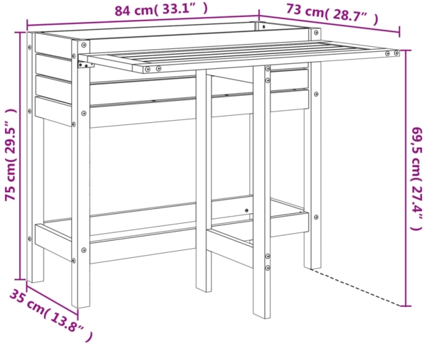 vidaXL Pflanzkasten mit Klappbarer Tischplatte Weiß Massivholz Kiefer 825122 Bild 10