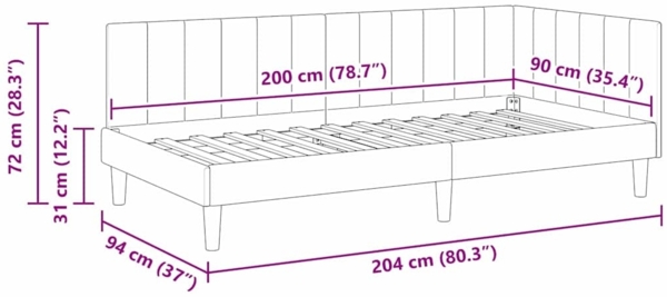 vidaXL Eckbettgestell mit Kopfteil Gelb 90 cm x 200 cm Stoff 42016354 Bild 10