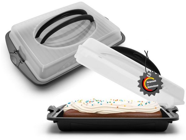 BigDean 2 Stück Kuchen Transportbox mit 2 Tragegriffen Rechteckig ideal für Blechkuchen – Muffin Transportbox Made in Germany