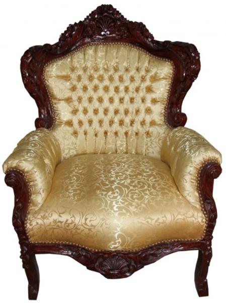 Casa Padrino Barock Sessel King Gold Muster / Brown Möbel Antik Stil