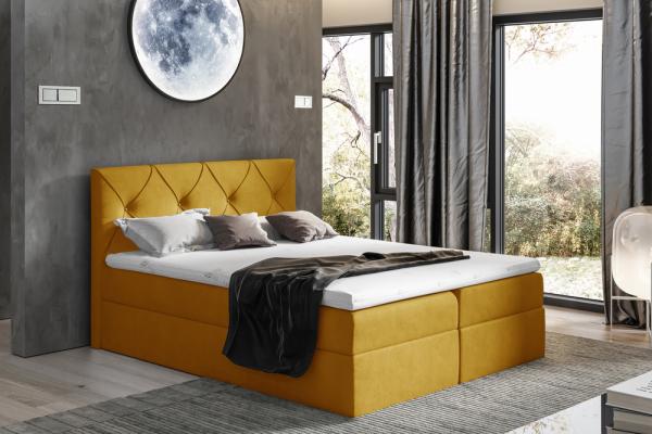 99rooms Arian Boxspringbett Velours 140 x 200 cm Gelb