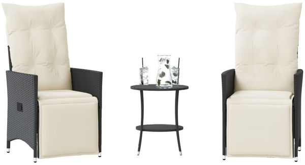 vidaXL 3-tlg. Bistro-Set mit Kissen Schwarz Poly Rattan 365673