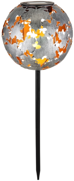 LED Solarkugel, silbergrau gold, Ahornblätter, H 52,5 cm