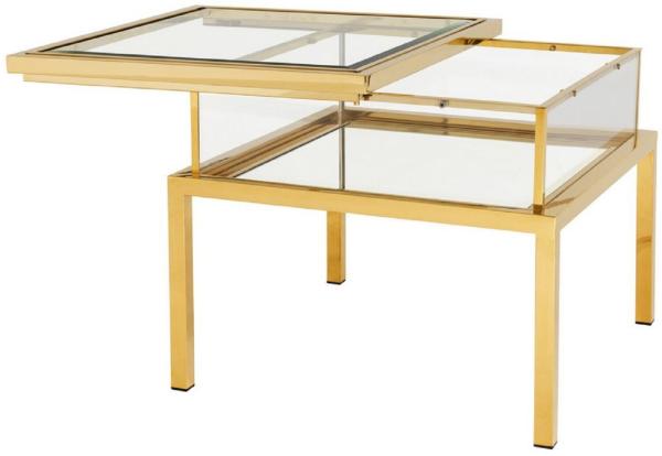 Casa Padrino Luxus Beistelltisch Gold 65 x 65 x H. 55,5 cm - Quadratischer Edelstahl Beistelltisch mit Glasplatte - Luxus Kollektion