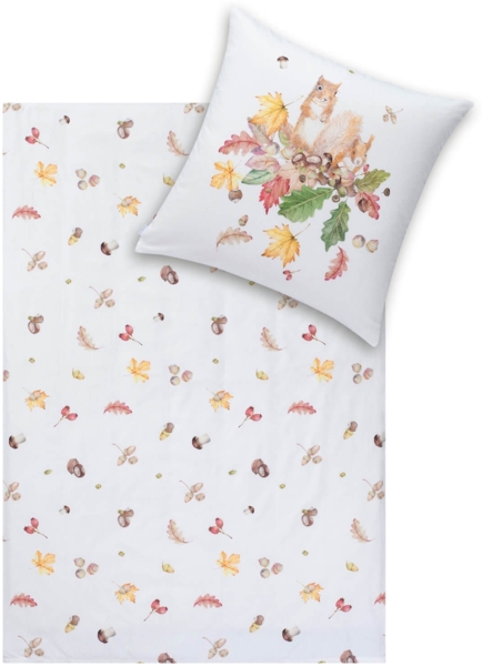 Estella Bettwäsche Squirrel 4450 230 Natur Kuschelflanell 155 x 220 + 80 x 80 cm