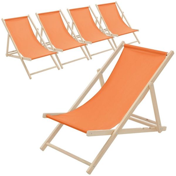 ECD Germany Gartenliege Holz Liegestuhl Beachstuhl klappbarer Strandstuhl Strandliege Liege, 5 St, 5er Set Sonnenliege mit 3-Fach verstellbarer Rückenlehne Relaxliege