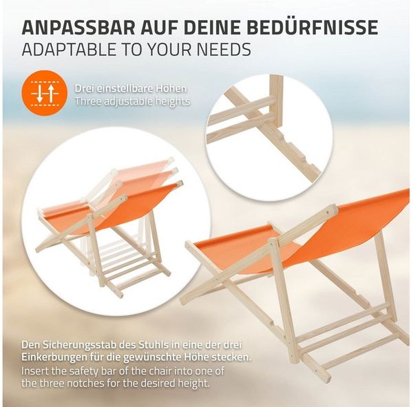 ECD Germany Gartenliege Holz Liegestuhl Beachstuhl klappbarer Strandstuhl Strandliege Liege, 5 St, 5er Set Sonnenliege mit 3-Fach verstellbarer Rückenlehne Relaxliege Bild 4
