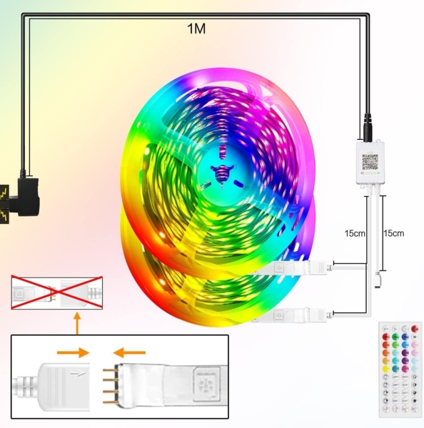 ZMH RGB LED Strip 20m: 16 Mio Selbstklebend Streifen APP Steuerung Bluetooth Licht Bänder mit Fernbedienung Dimmbar Lichtleiste TV Hintergrundbeleuchtung Musik Sync für Party Valentinstag Deko Bild 7