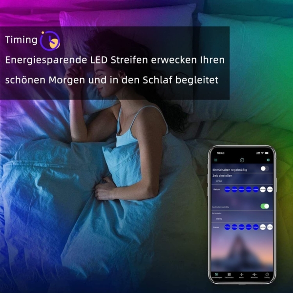 ZMH RGB LED Strip 20m: 16 Mio Selbstklebend Streifen APP Steuerung Bluetooth Licht Bänder mit Fernbedienung Dimmbar Lichtleiste TV Hintergrundbeleuchtung Musik Sync für Party Valentinstag Deko Bild 5