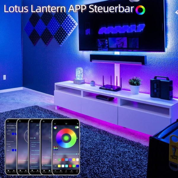 ZMH RGB LED Strip 20m: 16 Mio Selbstklebend Streifen APP Steuerung Bluetooth Licht Bänder mit Fernbedienung Dimmbar Lichtleiste TV Hintergrundbeleuchtung Musik Sync für Party Valentinstag Deko Bild 3