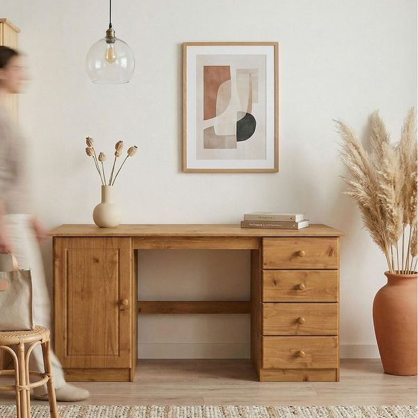 IDIMEX Schreibtisch MANAGER, Massivholz Schreibtisch 145x54 cm mit vier Schubladen Eiche Finish