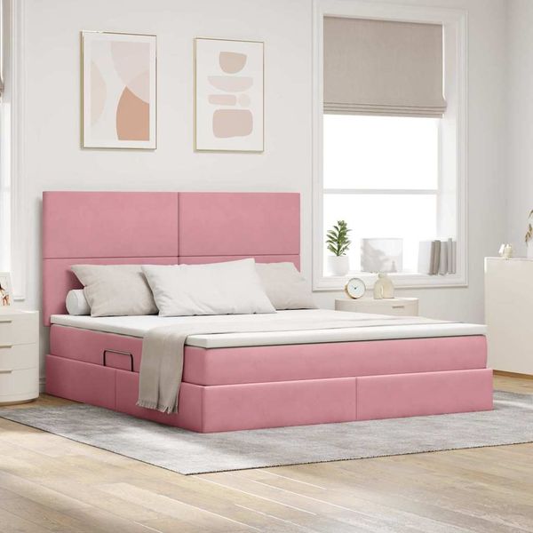 vidaXL Bett mit Stauraum und LED mit Matratze Rosa 180 x 200 cm Samt 3372626
