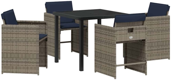 vidaXL Garten Essgruppe mit Kissen 5 pcs Grau Poly Rattan 3380000