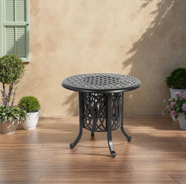 Outdoor Beistelltisch Aluminium mit Eiseimer, Durchmesser 55 cm, Höhe 49 cm, Bronze