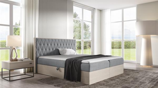 Boxspringbett Bett BROMIA 200x200cm Nordic Teak Stoff Grau inkl. Bettkasten