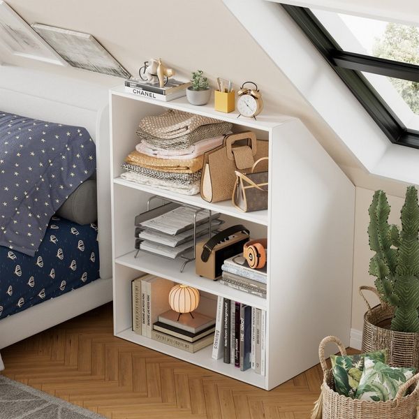 TWSOUL Regal Offenes Dachschrägenregal,95×80×52 cm, Bücherregal & Aufbewahrungsregal für Dachgeschoss, Weiß